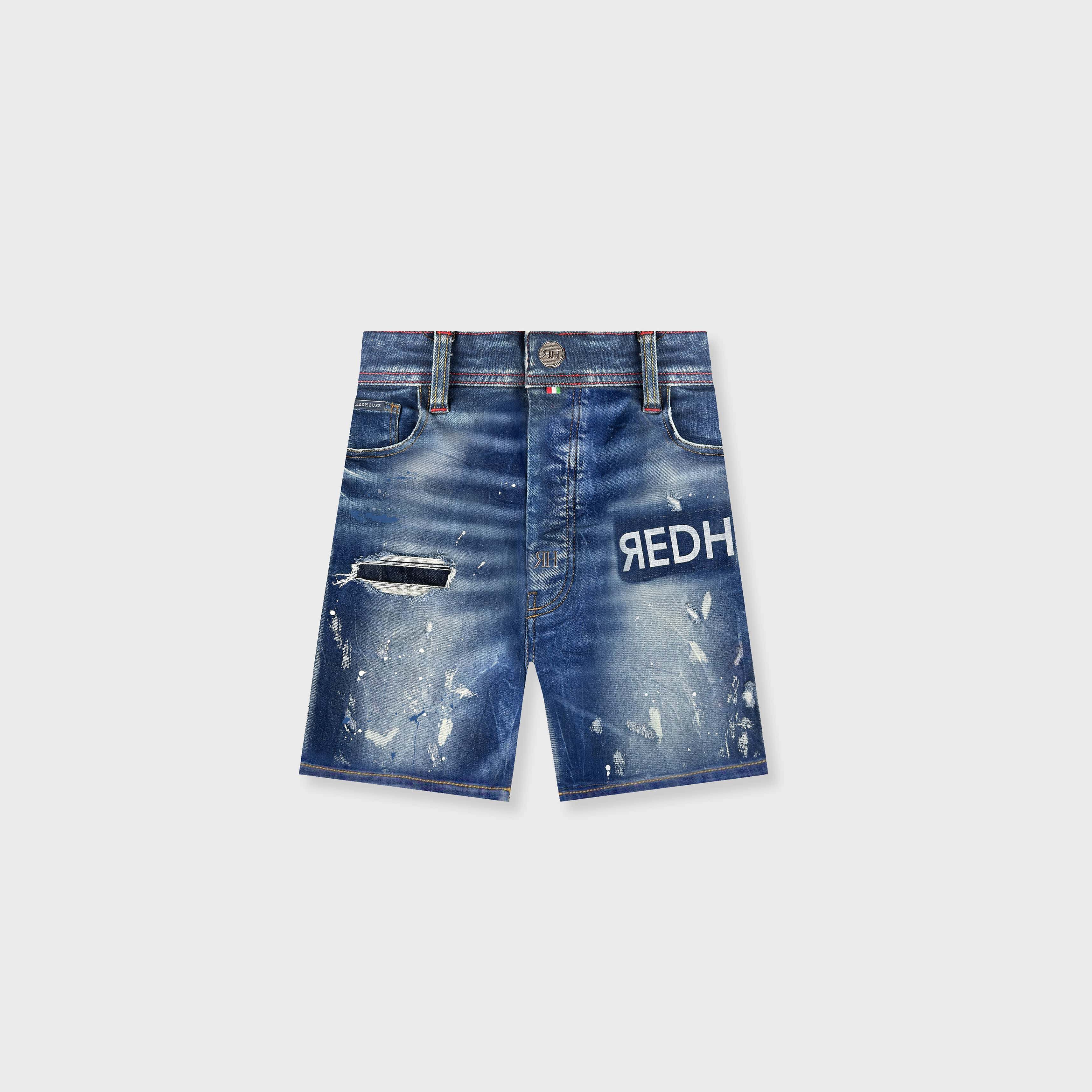 ЯH MID PRINT DENIM SHORTS | DARK BLUE