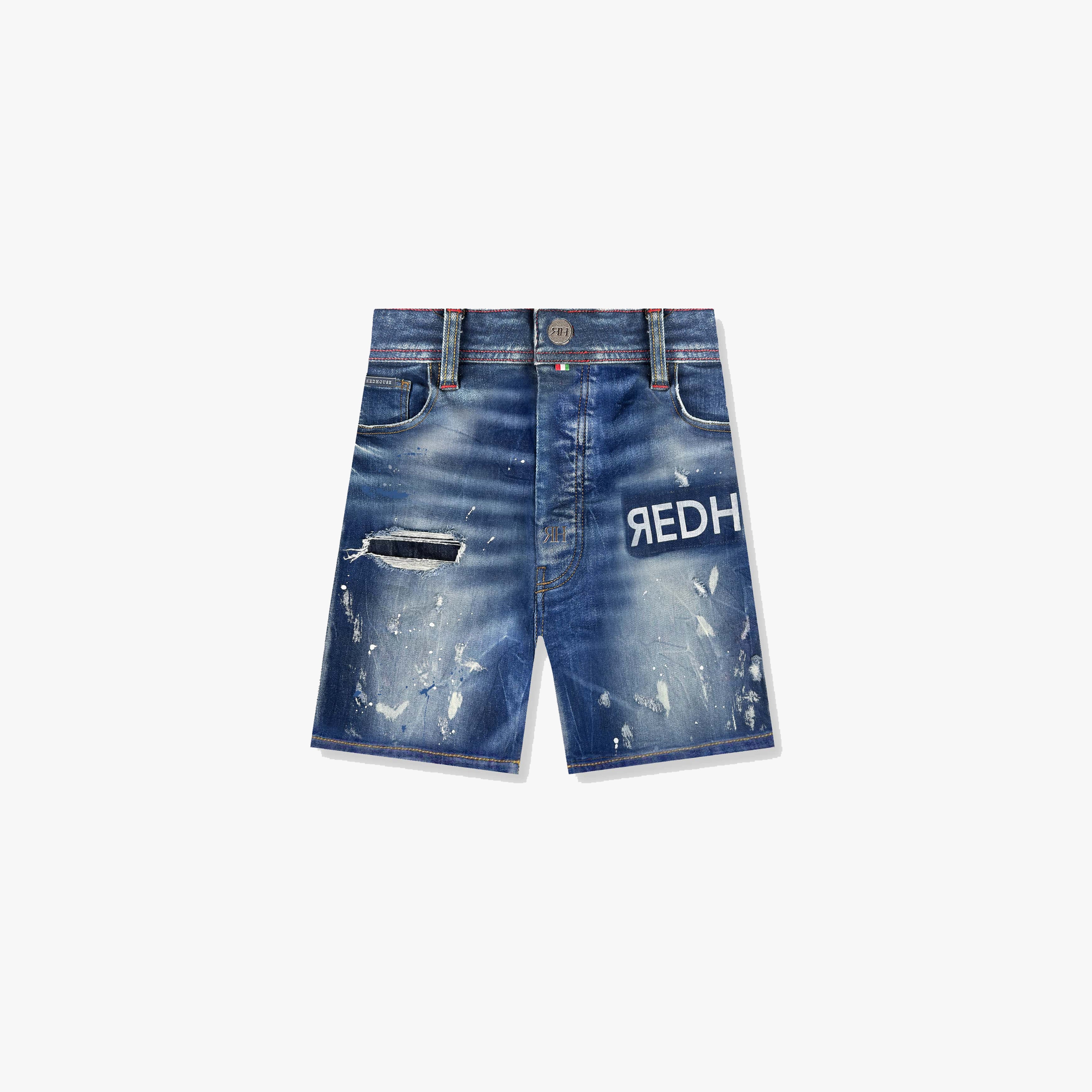 ЯH MID PRINT DENIM SHORTS | DARK BLUE